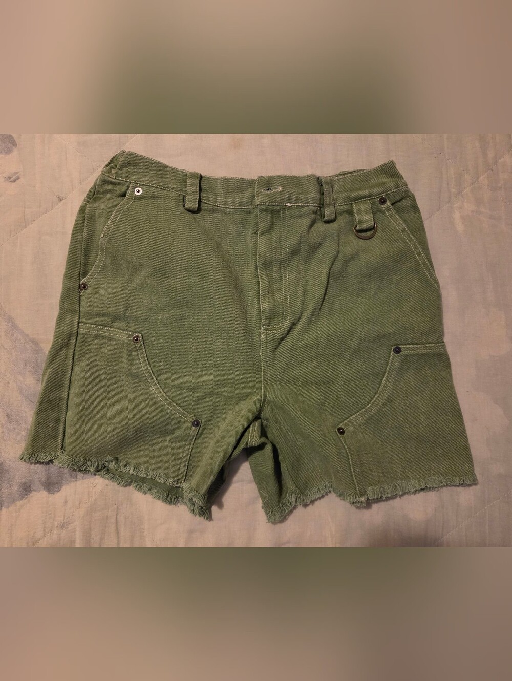 Women's Olive Green Frayed-Hem Utility Jean Shorts